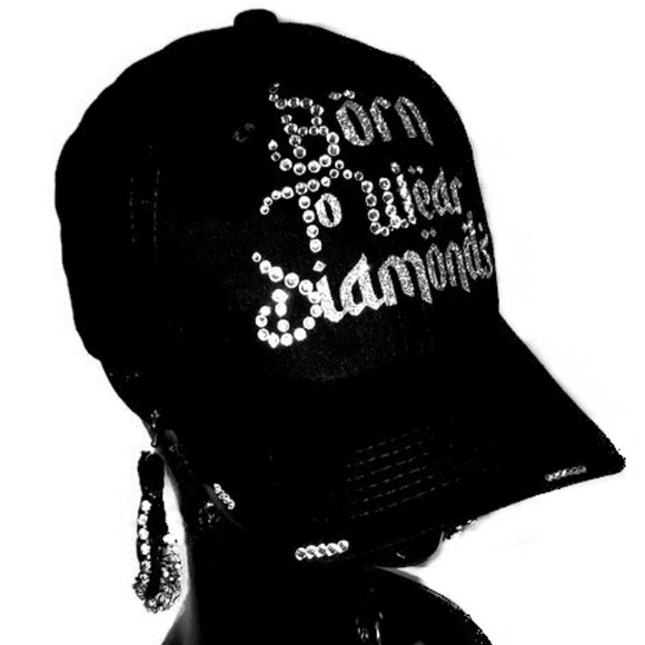 Born to Wear Diamonds Black Fitted Baseball Cap with Swarovski Crystals. - Picture 4 of 6